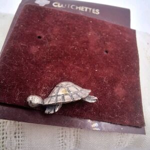 Vtg Clutchettes Turtle Silver Tone Lepal Pin